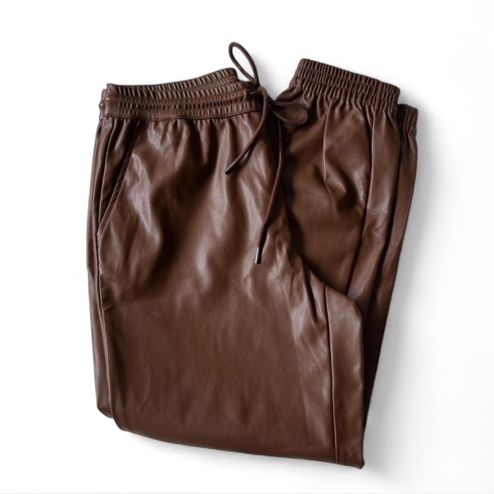 casual brown leather joggers